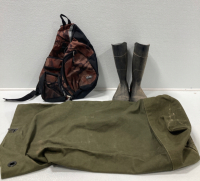 Duffle bag with boots and backpack