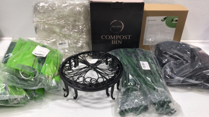 Compost Bin, (2) Flexible Hose, Stakes, (3) Pot Stands, (2) Pack of 4 Fly Traps, Watering Spikes