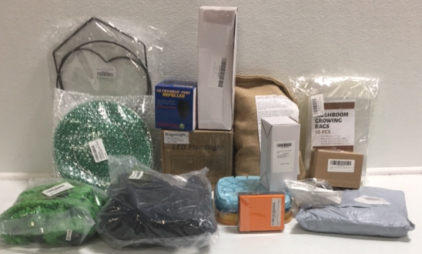 (1) LED Flood Lights (1) Ultrasonic Pest Repeller (1) 50-Pieces Mushroom Growing Bags (1) 5lb Hard Red Winter Wheat (1) 2-pieces Solar Garden Lights (1) 6-pack Fly Trap (2) No Kink Expandable Garden Hose (1) 2-piece Ice Tray (1) 2-pack Fruit Fly Traps