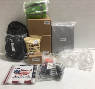 (2) No Kink Garden Hose (1) Weed Eater Tune Up Kit (1) Assorted Size Waterglobes (1) Fire Pit Mat, Grill Mat Pad Protector (1) Squirrel Picnic Table Feeder (1) Set of 2 Wild Bird Feeder (1) Herb Garde Tools