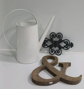 Ampersand Sign, Large Decorative Watering Can And Wall Hooks