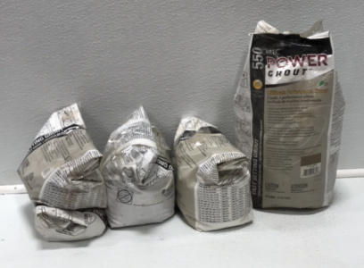 (1) Unused 10-lb Bag Power Tec Ultimate Performance Grout (4) Partial Bags Power Tec Ultimate Performance Grout