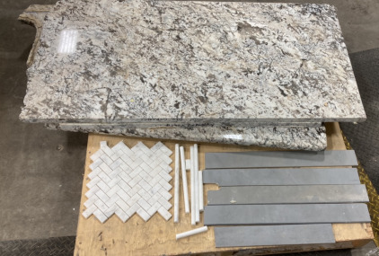 (3) Slabs Of Granite And Tile Pieces