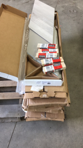 (6) Boxes Of Lifeproof “ Champagne Beach WooD Chevron Plank Flooring (5) Packs Of Nelson Wood Shims