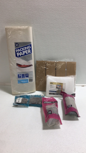 (200) Sheets Of 24” x 24” Packing Paper (16) Blue Hawk 7” x 10” Protective Foam Pouches (24) Everbilt 3-1/2” Furniture Sliders (100) Everbilt Self Adhesive Felt Pads