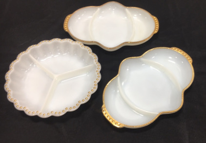 (2)Fire king milk glass & divided relish dish