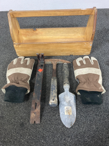 Tool tote with gloves and tools