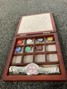 Jewelry box with watch and pendents