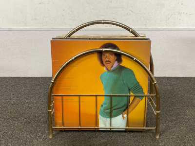 Assorted Vinyl Records with Rack