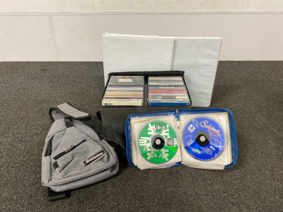 Assorted CDs, Bag, Binders, and More