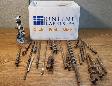 Box of Assorted Drill Bits and Drill Grinder Attachment