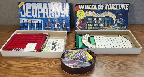 Jeopardy and Wheel of Fortune Board Games with Crayons, Pens, Markers and More