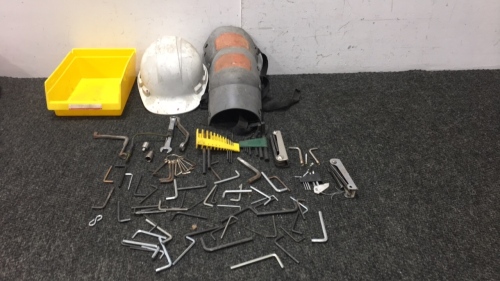 Hard hat, knee pads, and tools