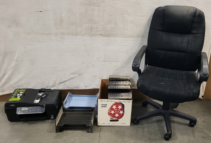 Black Office Chair, Paper Organizers and Epson WorkForce 325 Copier, Scanner, Fax Machine and Printer Combo