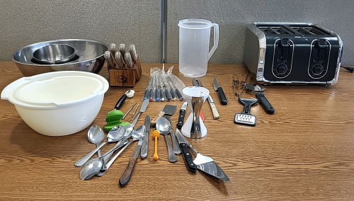 Assortment of Dishes, Toaster, Knife Set and More