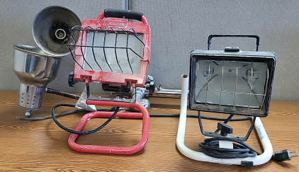 (2) Floor Flood Lights, and Decorative Shop Light