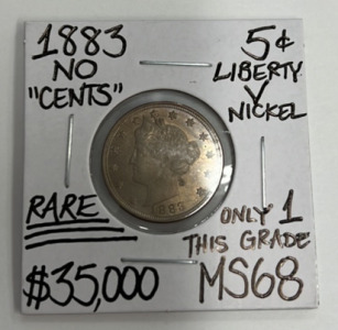 1883 MS68 Rare No Cents Liberty V Nickel