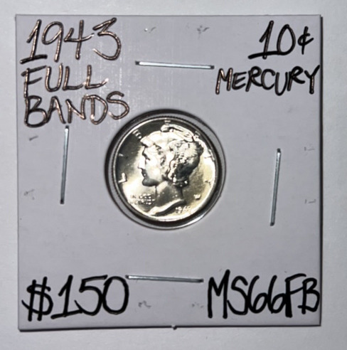 1943 MS66FB Full Bands Mercury Silver Dime