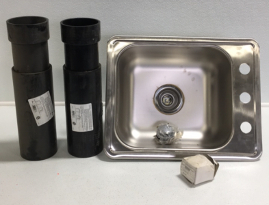 (1) 21” x 17” Stainless Steel Sink (1) Smith Cooper Tip Toe Drain Kit (2) Canplas 4” Exspansion Joints