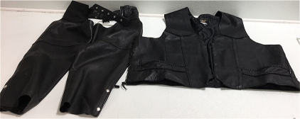 (1) Jamin Leather Biker Vest (1) Pair Of Interstate Leather Chaps