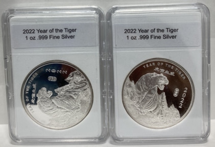 (2) 2022 1oz .999 Fine Silver Year Of The Tiger Coins