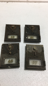 (4) Vintage Brass Post Office Box Doors With Glass And Numbers