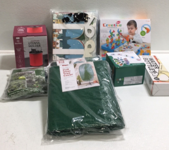 (1) Creative Box Puzzle Disassembly Toy (2) Pull Over Tree Covers (1) Mewoofun Pet Water Bottle (1) Adanin 32-Piece Fidget Toy Set (1) Bungee Grow Net For Garden (1) Stainless Steel Utensil Holder (24) Christmas Gift Boxes