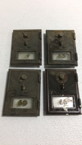 (4) Vintage Brass Post Office Box Doors With Glass And Numbers