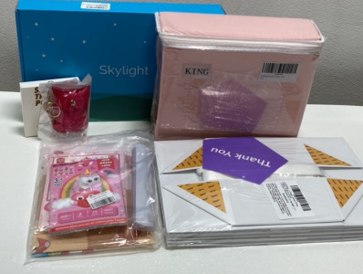 (1) Light Pink King Bed Sheet, (1) Black Shoelace Bracelet, (1) Dark Pink Hand Sanitizer Holder, (1) Skylight, and more