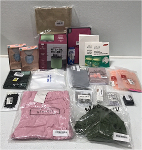 (1) Stainless Steel Utensil Holder (2) Ultrasonic Toothbrush for Children (1) L Pink Cotton Pants for Women (1) S Green Skirt (1) Compact Organizer Bag (2) False Toenails (1) False Fingernails and More Various Personal Care Items