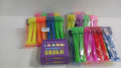 (5) Packs Of Easy Fill Water Balloons (3) Boxes Sidewalk Chalk