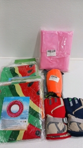 Inflatable Tubes, Arm Band Floaties, Shin Guards And (2) Pair Winter Gloves