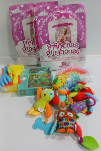 (2) Princess Playhouses, Puzzle, Pop-it Purse, Sand Toys And Sky Baby Toys