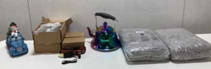 (2) Box&rsquo;s Mason Jar Lids-(3) Head Band Lights-Tea Pot-(2) Bath Mats-Christmas Decoration