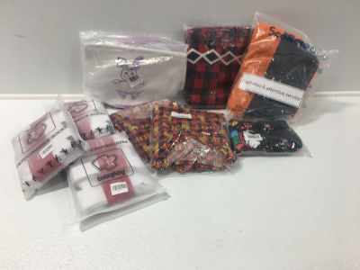 Daughter Queen Toddler Pjs, (3) Packs of Socks, (2) Womens Pjs, Dog Jacket Size L, Two Easter Bags