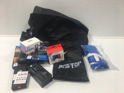 Joypad, 2x Webcam, (2) Hunting Lasers, Mens Jogging Pants Size 34, (3) Reusable Ice Packs, Large Propane Heater Cover.