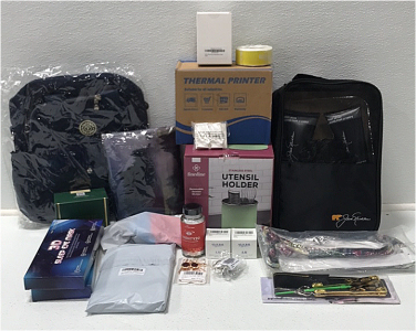 (1) YunYang Style Backpack (1) Jack Nicklaus Grooming Kit (1) Thermal Printer (1) Thank You Business Cards and More
