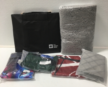 Reuseable shopping bag, rug, curtain, leggings, shorts.