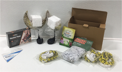 Chamfer Plane, Acrylic Triangle, (2) Moon Garden Lights, Trellis Netting, Towable Road, Plant Food