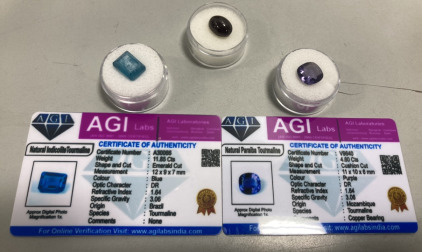 (1) 11.85ct Natural Blue Indicollite Tourmaline Gemstone W/ COA, (1) 4.60ct Natural Purple Paraiba Tourmaline Cushion Cut Gemstone W/ COA, (1) 9.55ct Natural Star Garnet Gemstone Cabochone