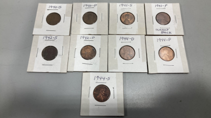 (9) 1940-1944 P,D,S Lincoln Head Wheat Pennies