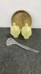 Brass Plate, Ladle, and Glass Containers