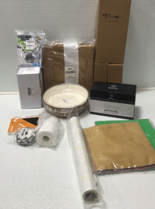 (2) Rotary Cheese Grater (2) 4-pack Hair Catch for Drains (1) 50-piece Air Fryer Liners (1) Greenline Glassware (3) Regular Mouth Canning Lids (1) 20-piece Bakery Boxes and More SP2