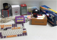 (1) Kobe Bryant Laker Keyboard Key Set (2) Packs Of (6) Sidewalk Chalk (1) Dead Fish Aquarium Decoration (1) Coffee Rumbler (1) Ikaama LED Headlamp (1) Figol Unicorn Egg toy and More SP4