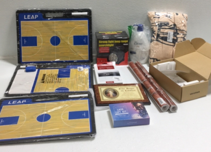 (3) Leap Basketball Coach Drawing Boards (1) Strong Long Range Spotlight (2) Rolls of Brick Wallpaper (1) Wall Mount Gor Xbox One S (1) Lankiz Lash Lift Kit And More SP4