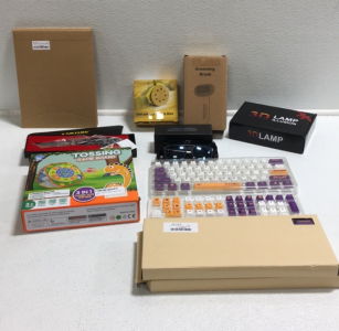 (2) 117-Key Kobe Bryant LA Lakers Keyboard Keys (1) Ankemei 3 in 1 Bean Bsg Toss Game (1) Pair Of Samteng Kitchen Shears (1) Pair Of Dragon Sunglasses (1) Rick And Morty 3D Illusion Lamp (1) Grooming Brush SP4