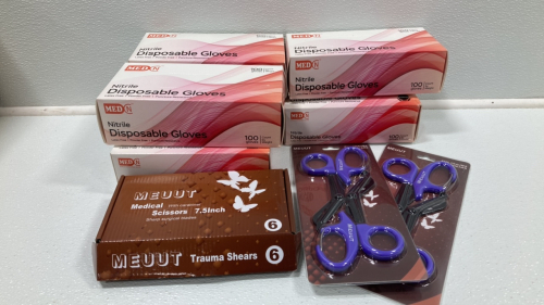 (6) Boxes of Nitrile Gloves, (10) Pairs of Trauma Shears SP5