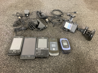 Assortment Of Cellphones With Charging Cords