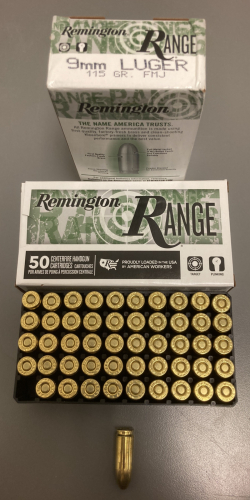 (100) Rounds Remington Range 9mm Luger Ammo