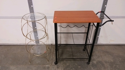 Rolling Metal-Framed Serving Tray and Glass End Table